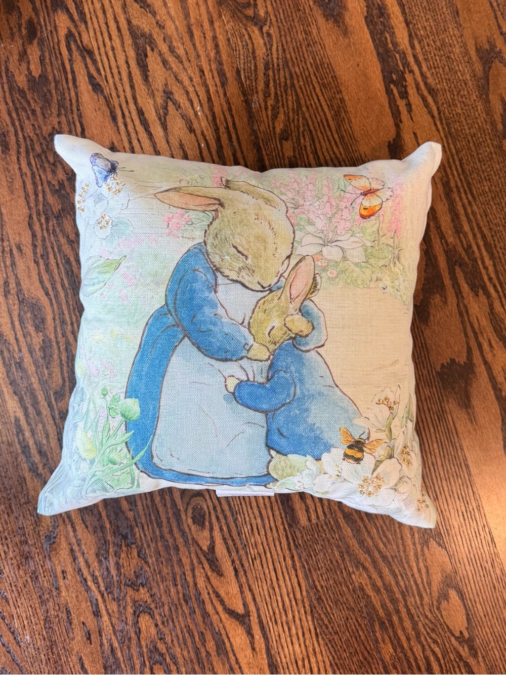 Little Bunny Decorative Accent Pillow - Blue and Cream